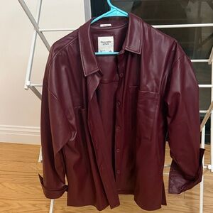 Abercrombie & Fitch Women's Burgundy Faux Leather Shirt Jacket